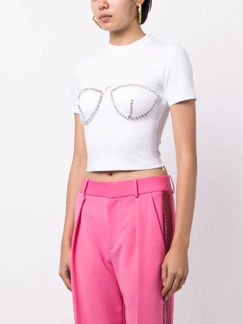 AREA crystal-embellished cropped T-shirt - White