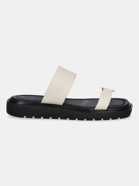 Calvin Klein Jeans klapki skórzane ROPE SANDAL SOFT LTH MG damskie kolor beżowy YW0YW01864