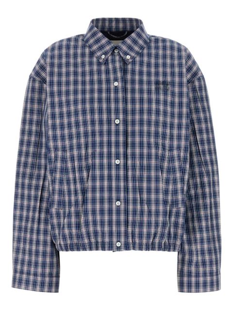 Miu Miu embroidered checked cotton overshirt - Blue - zdjęcie produktu nr 1