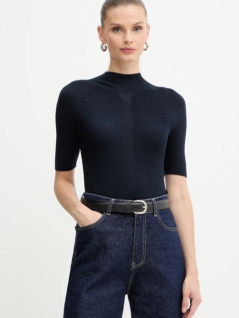 BOSS t-shirt wełniany damski kolor granatowy z półgolfem 50542885 - zdjęcie produktu nr 1