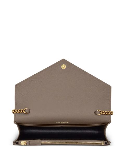 Saint Laurent Cassandre chevron logo-plaque cross body bag - Brown