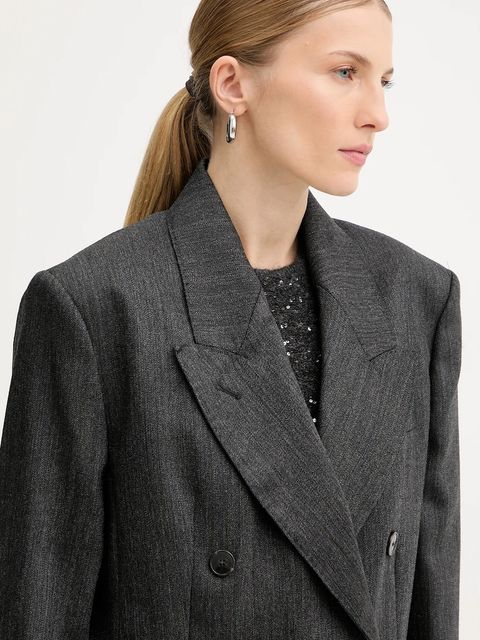 Marella marynarka wełniana kolor szary dwurzędowa melanżowa 2523046012200