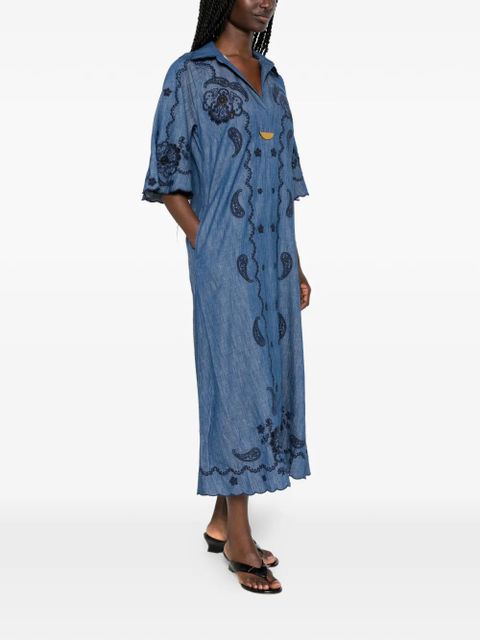 ZIMMERMANN Aster paisley-embroidered scalloped-edge midi dress - Blue - zdjęcie produktu nr 2
