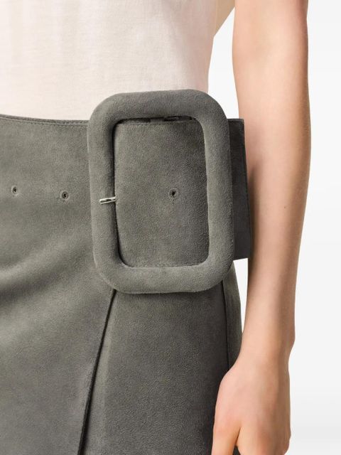 AMI Paris big buckle belted mini skirt - Grey