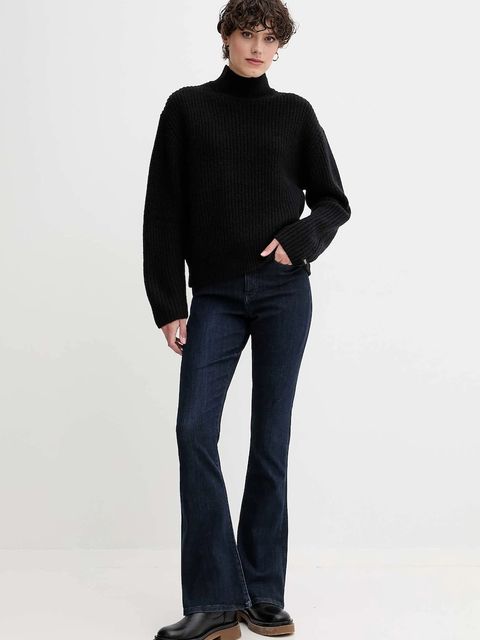 Calvin Klein Jeans sweter z dodatkiem wełny damski kolor czarny z półgolfem LV044D329G - zdjęcie produktu nr 2