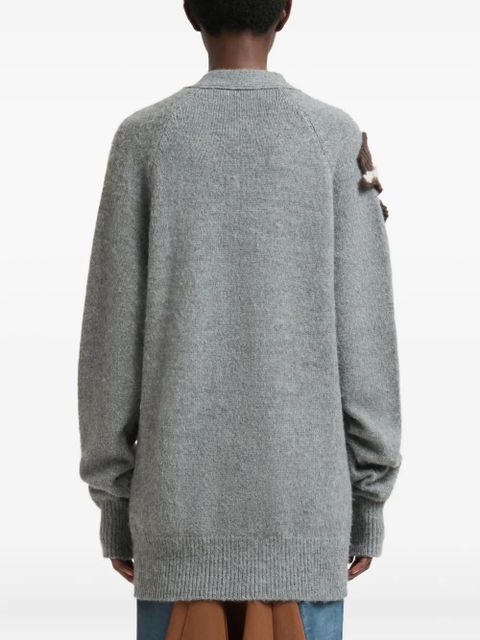 Marni floral-appliqué V-neck cardigan - Grey