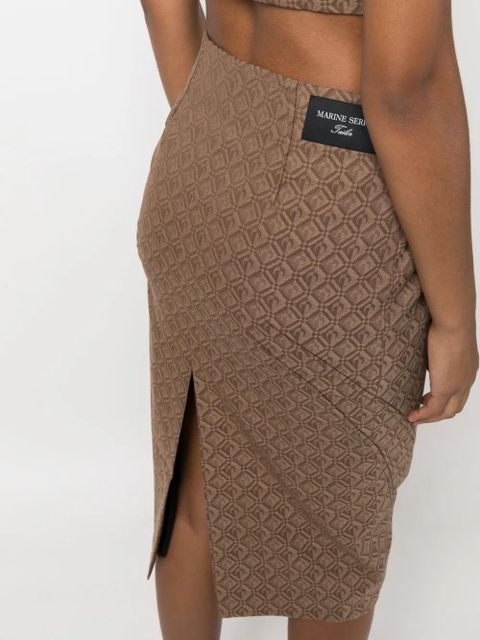 Marine Serre Regenerated Moon Diamant jacquard midi skirt - Brown