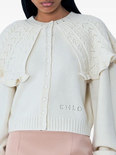 Chloé cable-knit ruffled-collar cardigan - Neutrals
