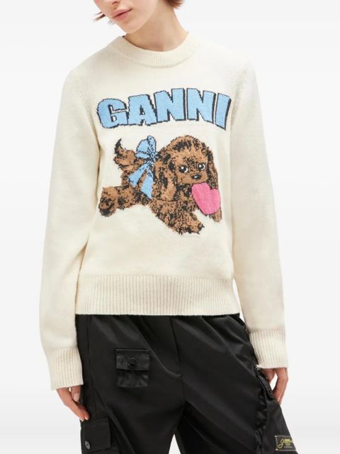 GANNI Puppy logo intarsia sweater - Neutrals