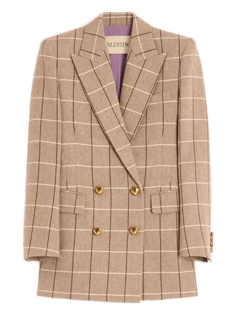 Valentino Garavani windowpane-check double-breasted blazer - Neutrals