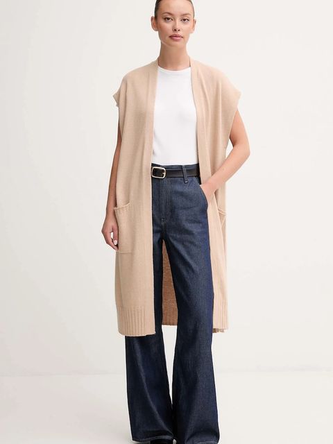 United Colors of Benetton kardigan z dodatkiem wełny damski kolor beżowy 122HD6051 - zdjęcie produktu nr 1