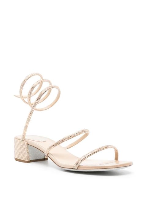 René Caovilla Cleo 40mm crystal-embellished sandals - Neutrals