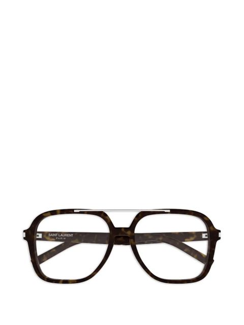 Saint Laurent Eyewear tortoiseshell-effect pilot-frame glasses - Brown - zdjęcie produktu nr 1