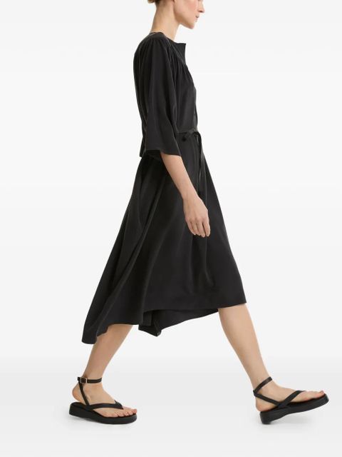 Yves Salomon V-neck tie silk midi dress - Black