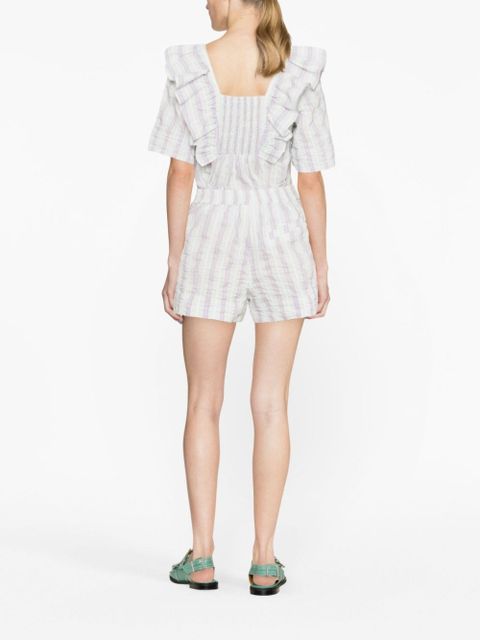 GANNI striped seersucker shorts - Green