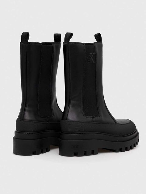 Calvin Klein Jeans sztyblety skórzane FLATFORM CHELSEA BOOT LTH WN damskie kolor czarny na platformie YW0YW01111