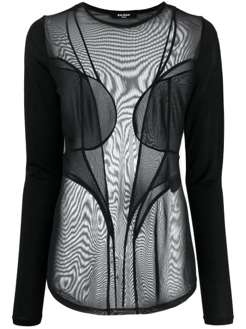 Balmain semi-sheer panelled top - Black - zdjęcie produktu nr 1