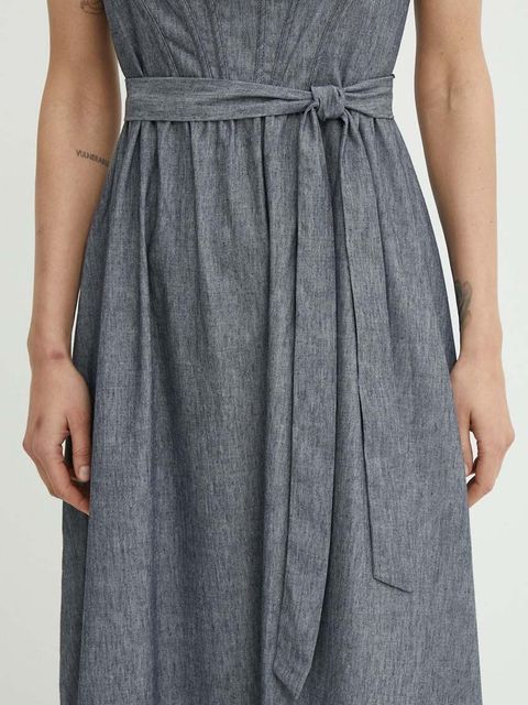 Dkny sukienka z domieszką lnu kolor szary midi rozkloszowana DD4B5715