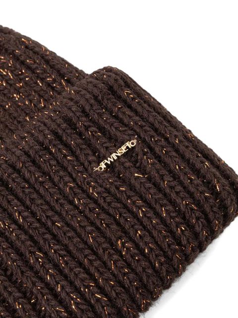 TWINSET ribbed-knit lurex-detail beanie hat - Brown - zdjęcie produktu nr 2