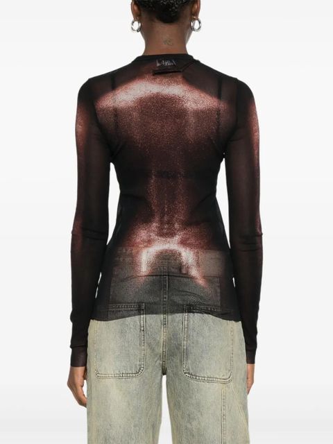 Jean Paul Gaultier body-print mesh top - Brown