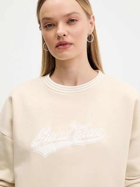 Guess Jeans bluza damska kolor beżowy z nadrukiem W5BQ23 KC811