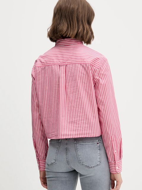 Tommy Jeans koszula bawełniana damska kolor czerwony relaxed z kołnierzykiem klasycznym DW0DW21453