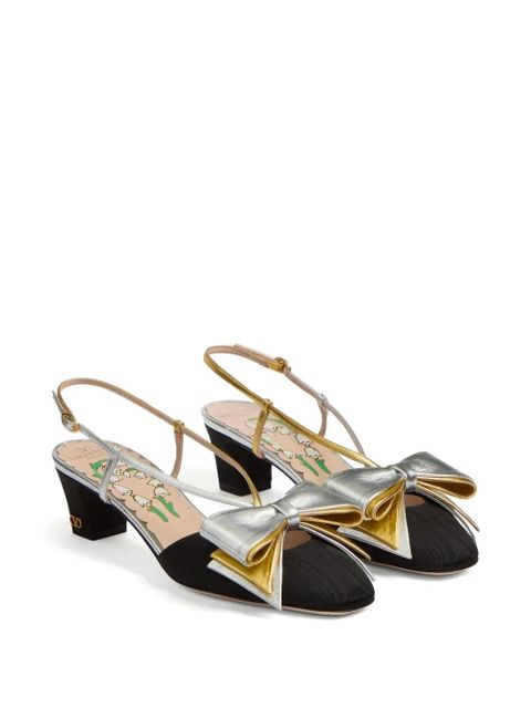 Valentino Garavani Bowow slingback pumps in moirè-fabric 45mm - Black - zdjęcie produktu nr 2