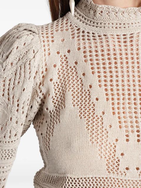 ISABEL MARANT Dahara pointelle-knit puffed-sleeve sweater - Neutrals