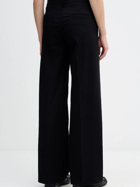 Sisley spodnie damskie kolor czarny szerokie high waist 4AI6LE03G