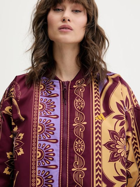 adidas kurtka bomber x Farm Rio kolor bordowy przejściowa oversize JL8621