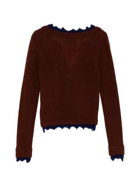 SHUSHU/TONG contrast-trim raw-edge cardigan - Brown - zdjęcie produktu nr 2