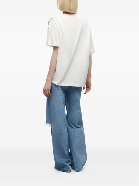 AREA crystal-embellished draped-sleeve T-shirt - White