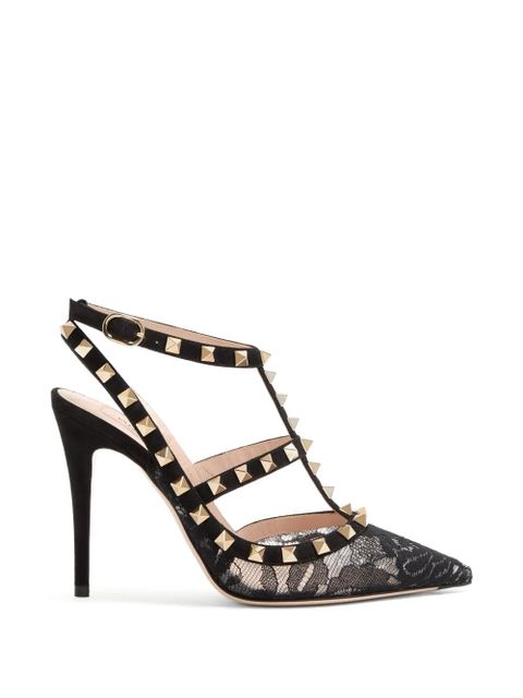 Valentino Garavani Rockstud lace pumps with straps 100mm - Black - zdjęcie produktu nr 1