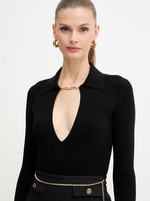 Elisabetta Franchi sweter z dodatkiem jedwabiu damski kolor czarny lekki MK09B56E2 - zdjęcie produktu nr 1