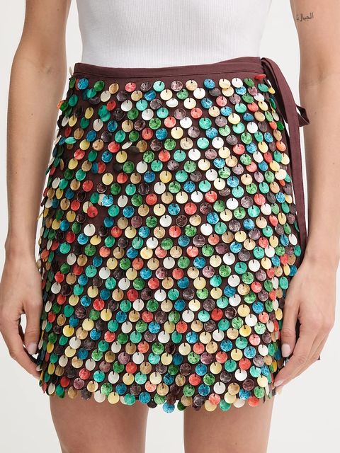 Never Fully Dressed spódnica z domieszką lnu kolor brązowy mini ołówkowa NFDSK715 - zdjęcie produktu nr 1