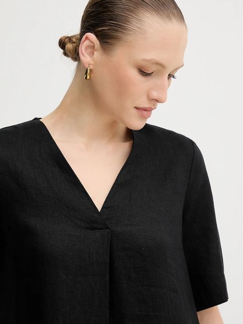 United Colors of Benetton sukienka lniana kolor czarny mini oversize 4AGHDV0B0