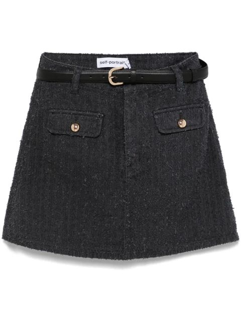 Self-Portrait textured denim mini skirt - Grey