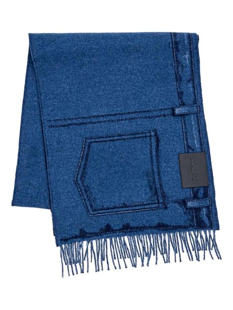 LOEWE jeans-effect fringed scarf - Blue - zdjęcie produktu nr 1