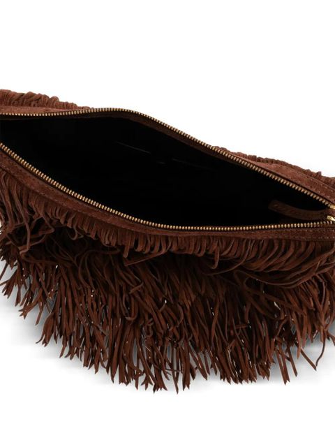 Balmain Ébène fringed leather shoulder bag - Brown