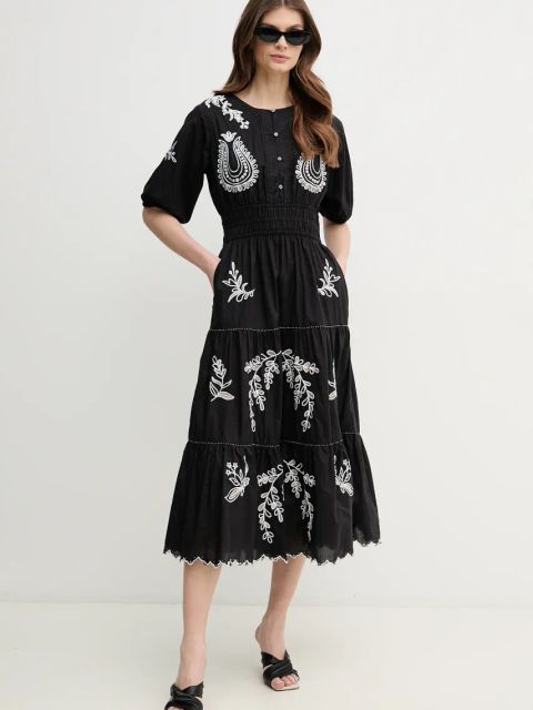 Pepe Jeans sukienka bawełniana DESTINY DRESS kolor czarny midi rozkloszowana PL953743