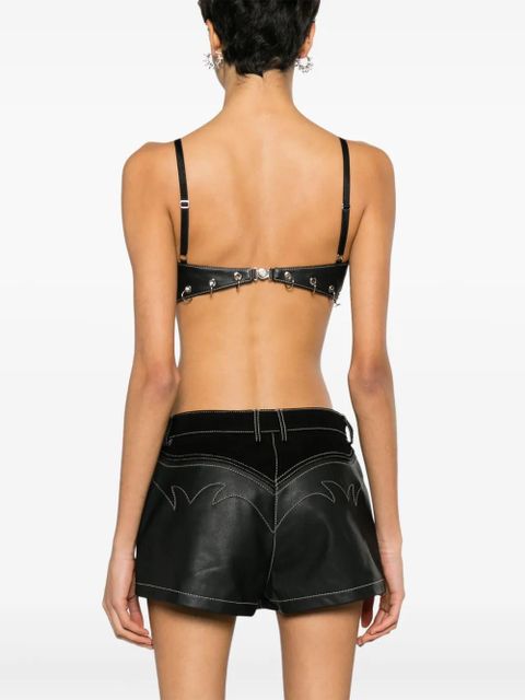 PINKO rings-detailed leather bralette top - Black