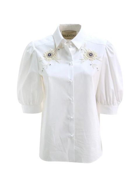 Valentino Garavani floral-appliqué puffed-sleeve shirt - White - zdjęcie produktu nr 1