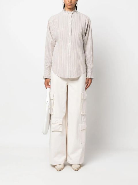 MARANT ÉTOILE Saoli ruffle-collar striped cotton shirt - Neutrals - zdjęcie produktu nr 2