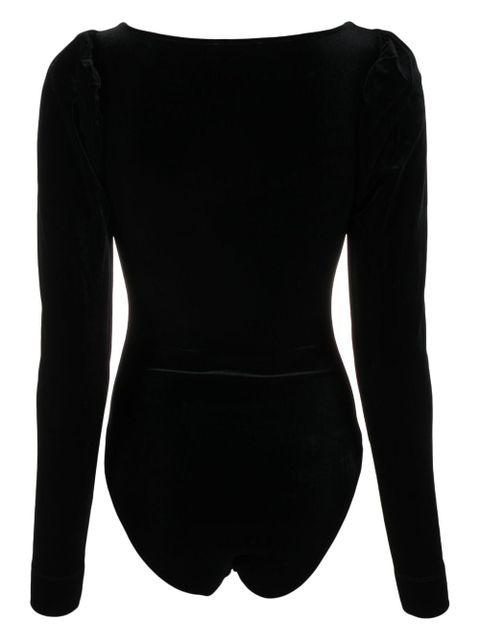 GANNI velvet-finish long-sleeve bodysuit - Black