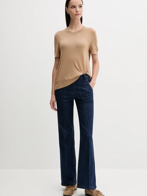 United Colors of Benetton t-shirt z jedwabiem damskie kolor beżowy 1ZRED10BK