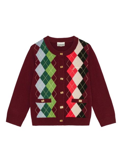 GANNI argyle-pattern cardigan - Red - zdjęcie produktu nr 1
