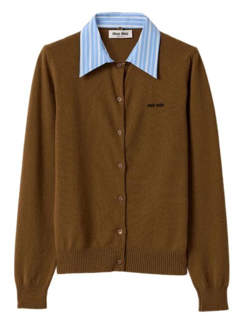 Miu Miu shirt-collar cashmere cardigan - Brown - zdjęcie produktu nr 1