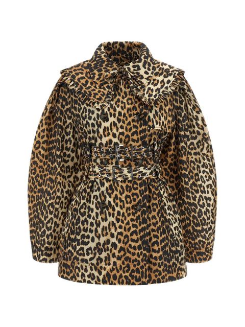 GANNI ruffle leopard trench coat - Brown - zdjęcie produktu nr 1