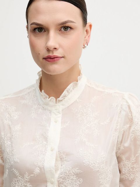 United Colors of Benetton koszula damska kolor beżowy regular ze stójką 52WNDQ0CQ