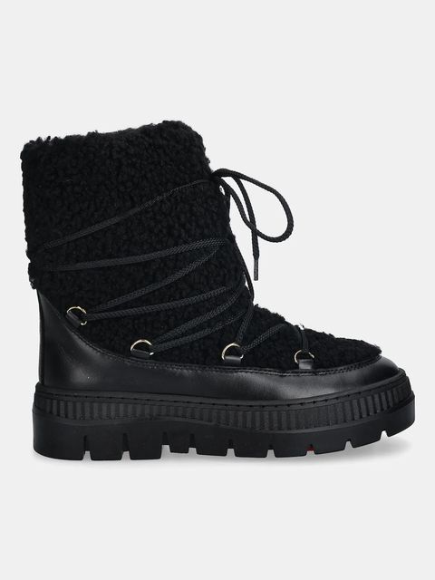 Pollini śniegowce skórzane kolor czarny SA24235H0NTX100A